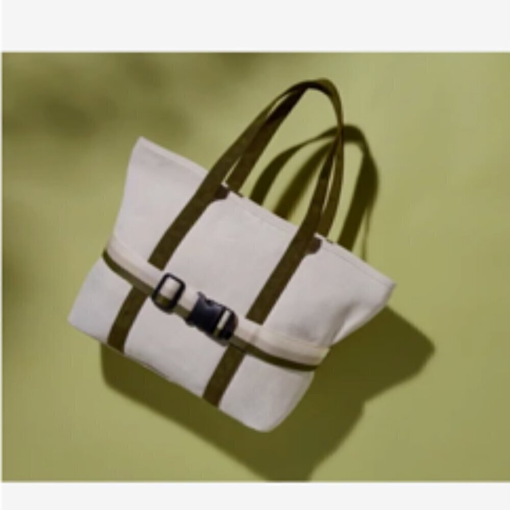 NWT DSW Exclusive Ivory Green Canvas Tote Bag with Travel Strap - Picture 3 of 12